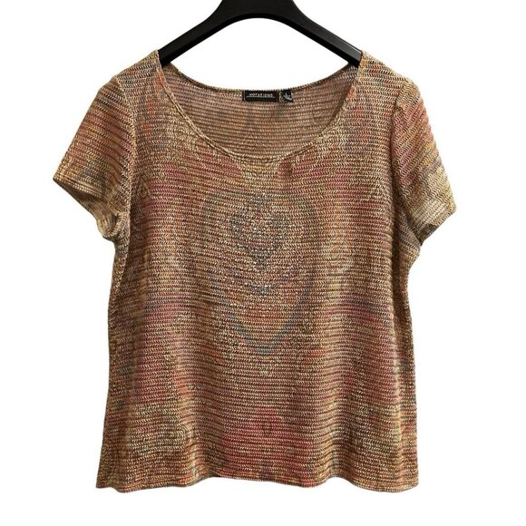 Vintage Notations Top Women L Mesh Semi Sheer Stretchy Knit Sequin 90s Y2K - Picture 1 of 7